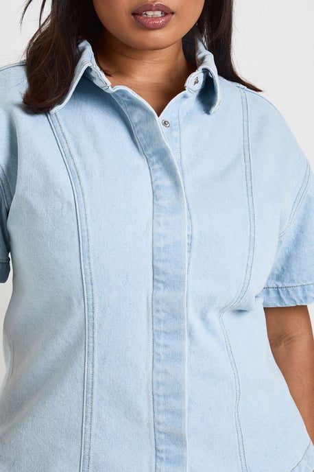 Plus Denim Short Sleeve Boxy Shirt - Image 4