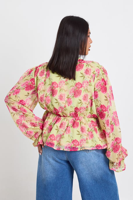 Plus Ruffle Tie Front Smock Top - Image 2