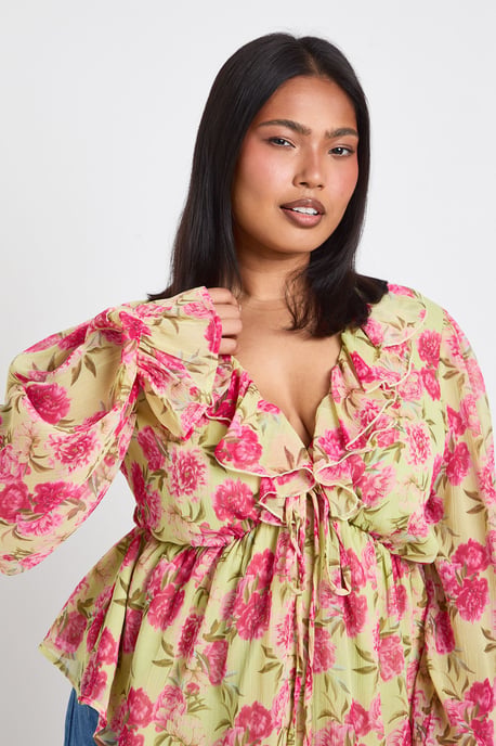 Plus Ruffle Tie Front Smock Top - Image 4