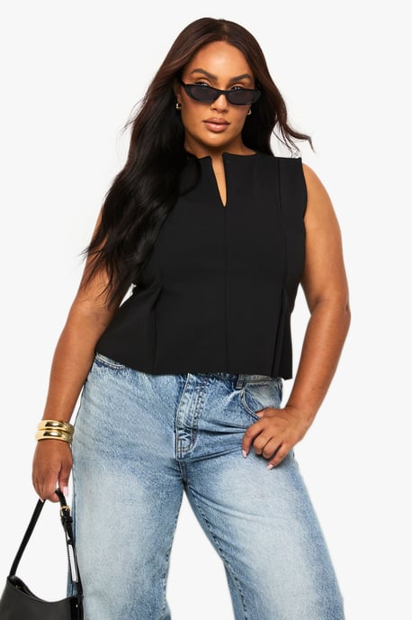 Plus Structured Peplum Hem Top - Image 1