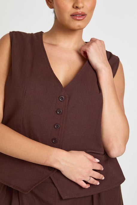 Plus Linen Look Waistcoat - Image 2