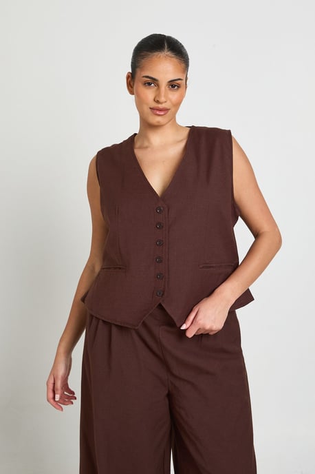 Plus Linen Look Waistcoat - Image 4