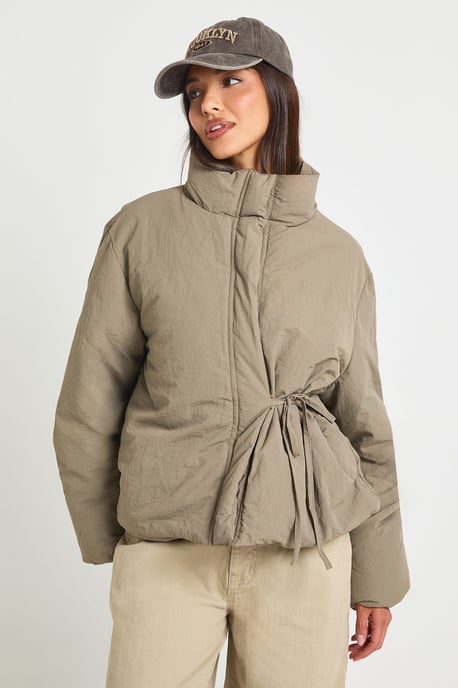 Tie Detail Puffer Jacket - Image 1
