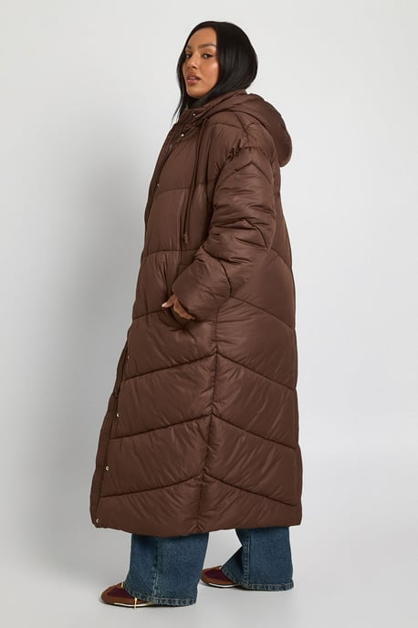 Plus Hooded Quilt Detail Maxi Puffer - Image 3