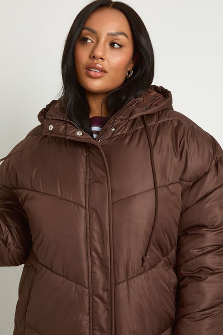 Plus Hooded Quilt Detail Maxi Puffer - Image 4