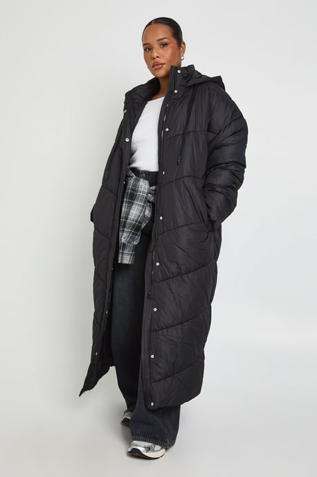Plus Hooded Quilt Detail Maxi Puffer - Image 1