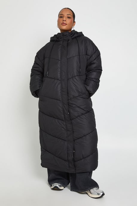 Plus Hooded Quilt Detail Maxi Puffer - Image 3