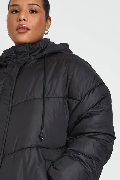 Plus Hooded Quilt Detail Maxi Puffer - Image 4