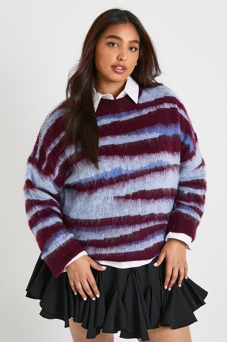 Plus Brushed Knit Abstract Print Oversized Knitted Jumper - Image 1
