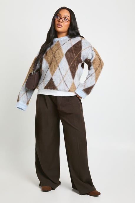 Plus Brushed Argyle Oversized Jumper - Image 3