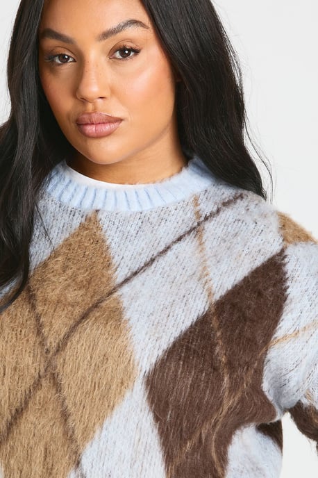 Plus Brushed Argyle Oversized Jumper - Image 4