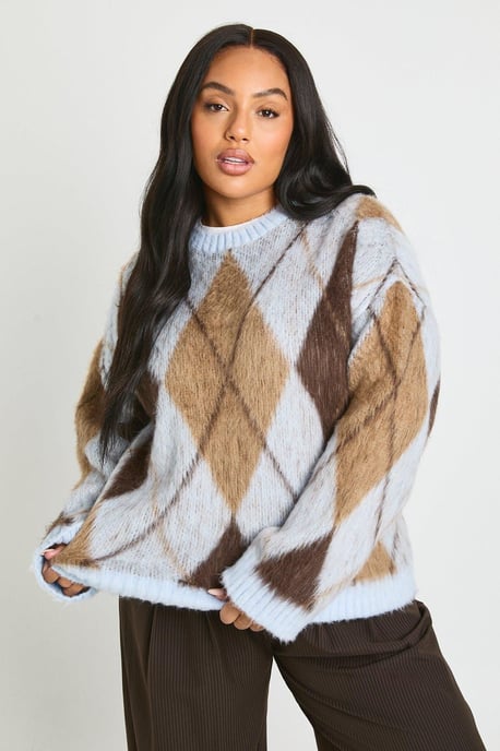 Plus Brushed Argyle Oversized Jumper - Image 5