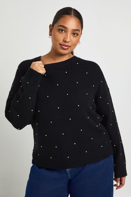 Plus Diamante Crew Neck Jumper - Image 1
