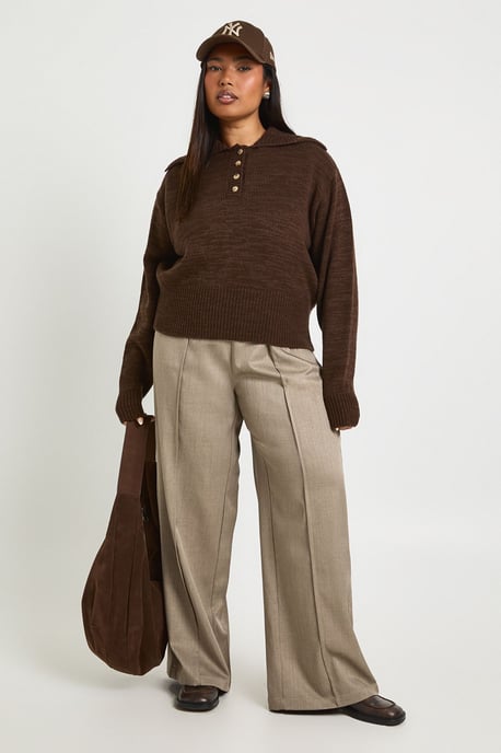 Plus Knitted Henley Collared Jumper - Image 3
