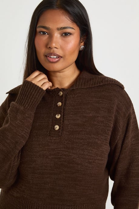 Plus Knitted Henley Collared Jumper - Image 4