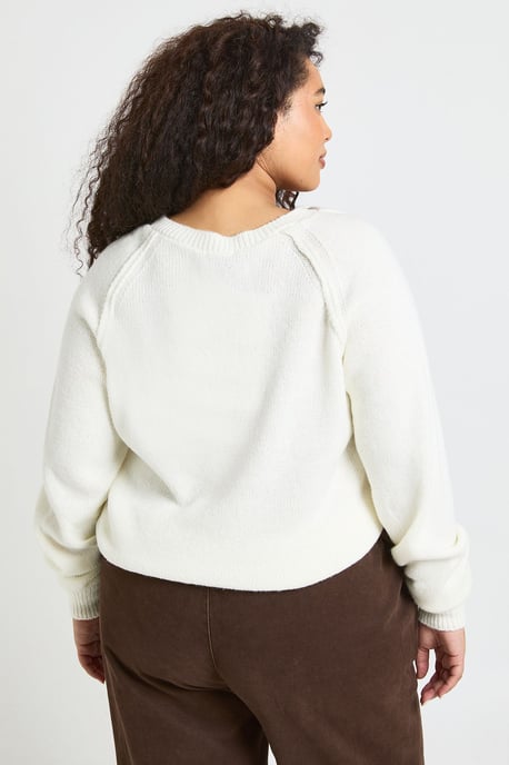 Plus Exposed Seam Henley Knitted Jumper - Image 2