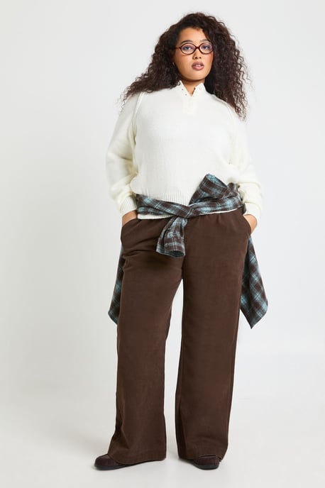 Plus Exposed Seam Henley Knitted Jumper - Image 3