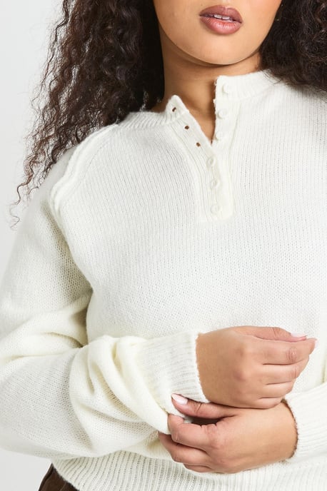 Plus Exposed Seam Henley Knitted Jumper - Image 4