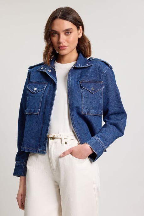 Denim Cropped Side Panel Jacket - Image 1