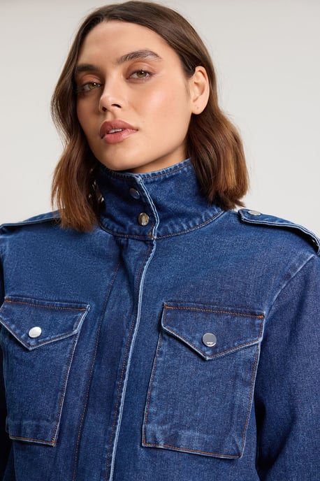 Denim Cropped Side Panel Jacket - Image 2