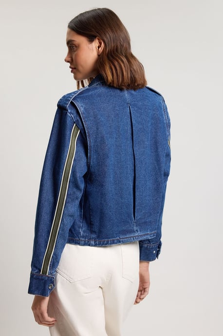 Denim Cropped Side Panel Jacket - Image 3