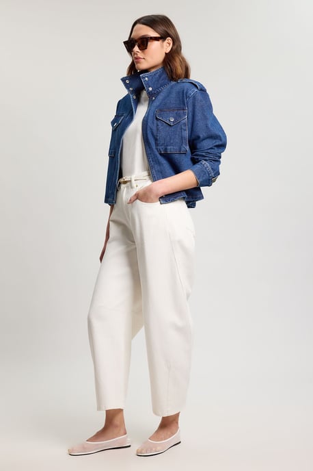 Denim Cropped Side Panel Jacket - Image 4