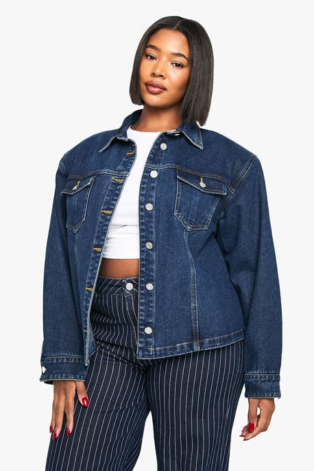 Plus Shoulder Pad Detail Denim Jacket - Image 1