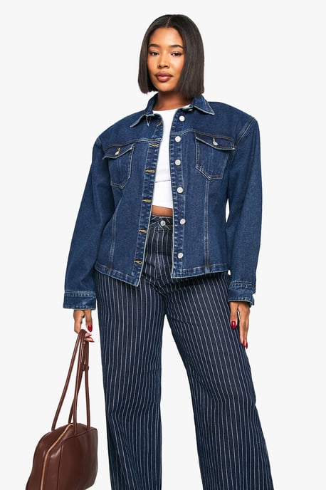 Plus Shoulder Pad Detail Denim Jacket - Image 3
