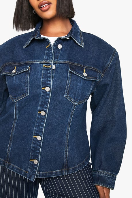 Plus Shoulder Pad Detail Denim Jacket - Image 4