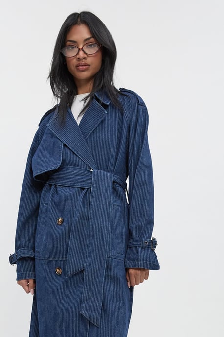 Stripe Denim Trench Coat - Image 4