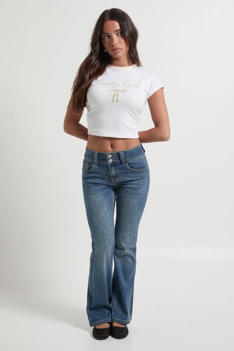 Petite Low Waist Double Button Flared Jean - Image 3