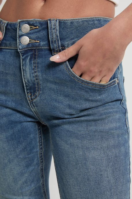 Petite Low Waist Double Button Flared Jean - Image 4