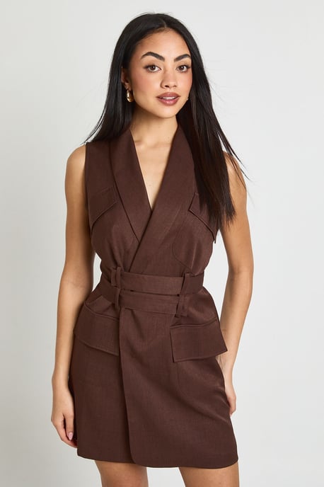 Utility Belted Waistcoat Sleeveless Blazer Dress - Image 1
