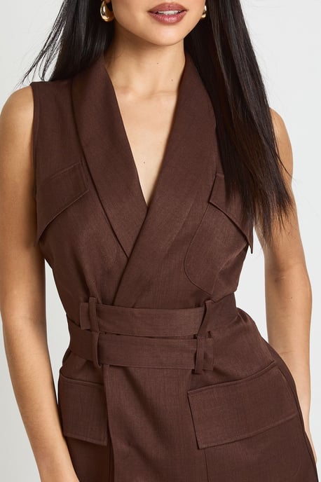 Utility Belted Waistcoat Sleeveless Blazer Dress - Image 4