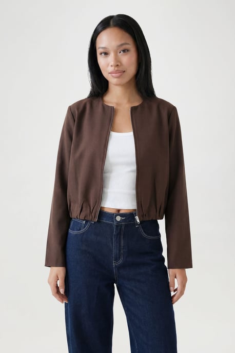 Longline Crop Zip Front Bomber Jacket - Image 2