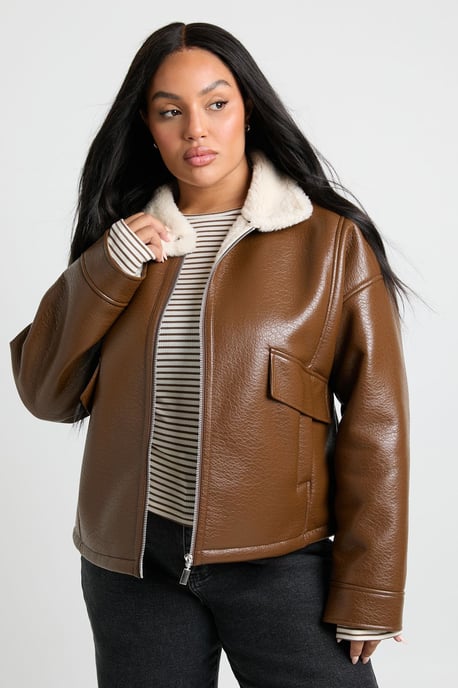 Plus Leather Aviator Jacket - Image 1