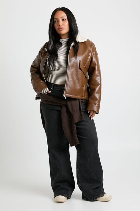 Plus Leather Aviator Jacket - Image 2