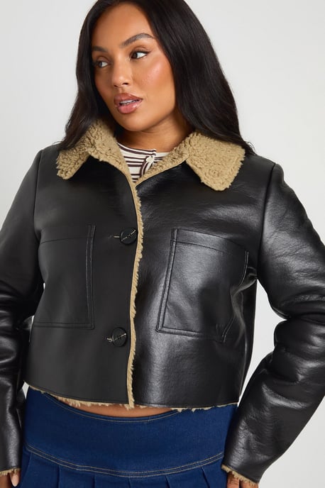 Plus Teddy Trim Detail Jacket - Image 1