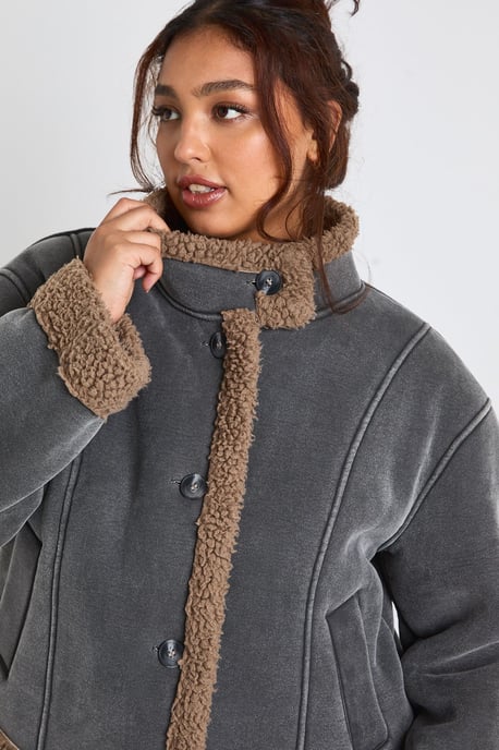 Plus Teddy Trim Detail Jacket - Image 4