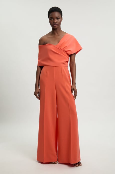 Compact Viscose Stretch Tailored Off Shoulder Jumpsuit - Image 1