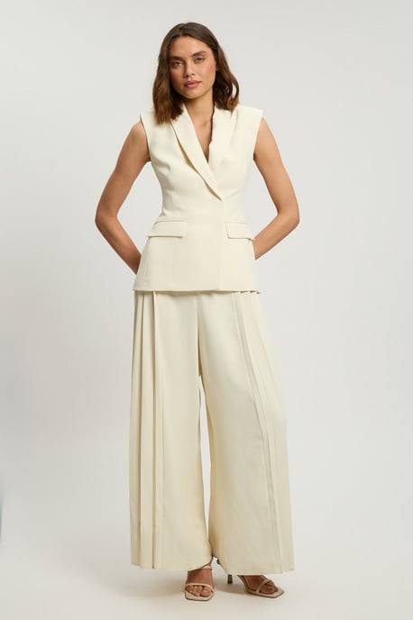 Tailored Crepe Asymmetric Pleat Wide Leg Jumpsuit - Image 3