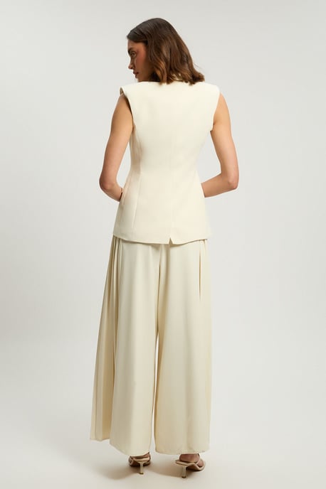 Tailored Crepe Asymmetric Pleat Wide Leg Jumpsuit - Image 4