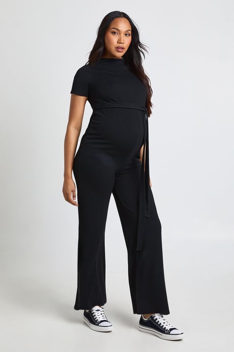 Maternity Rib Tie Waist Jumpsuit - Image 1