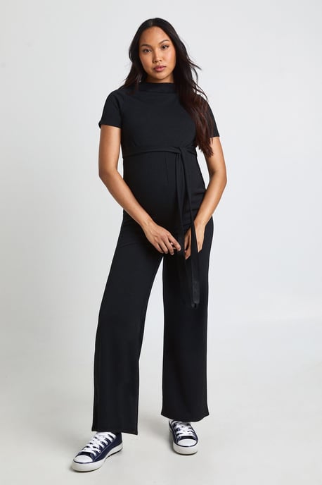 Maternity Rib Tie Waist Jumpsuit - Image 3
