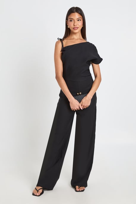 Asymmetric Ruched Wide Leg Jumpsuit - Image 1