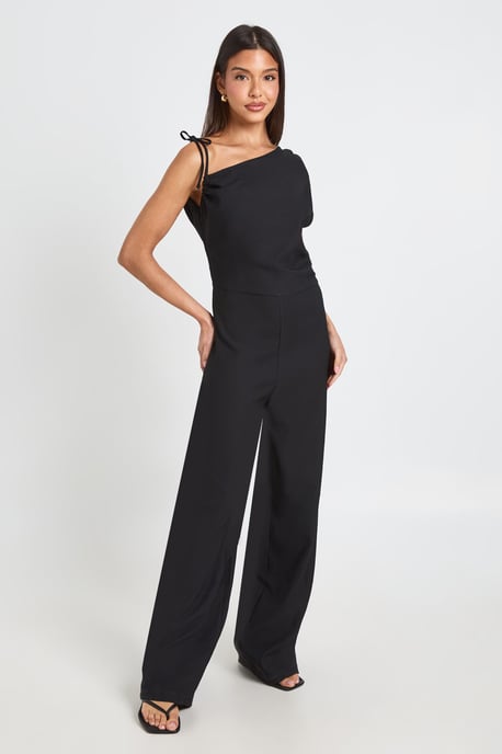 Asymmetric Ruched Wide Leg Jumpsuit - Image 3