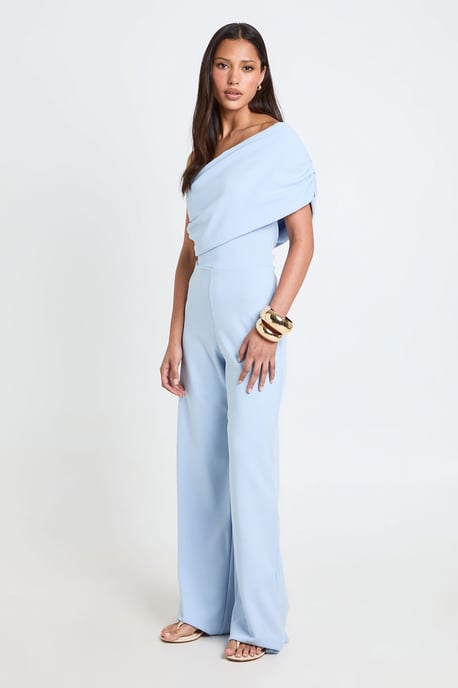 Jersey Crepe Bardot Wide Leg Jumpsuit - Image 1