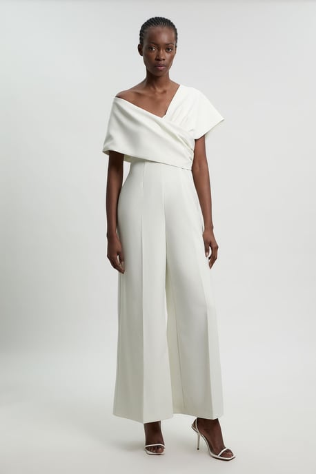 Compact Viscose Stretch Tailored Off Shoulder Jumpsuit - Image 1