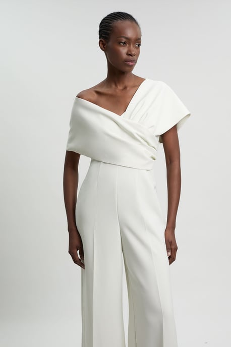Compact Viscose Stretch Tailored Off Shoulder Jumpsuit - Image 2