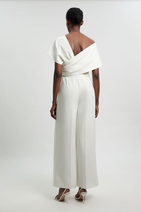 Compact Viscose Stretch Tailored Off Shoulder Jumpsuit - Image 3